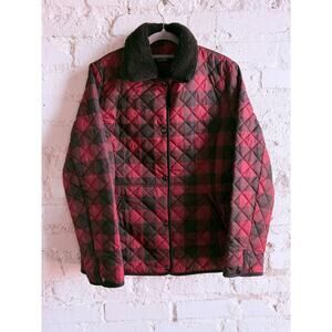 Lauren Ralph Lauren Quilted Plaid Jacket Faux Fur Collar Women M